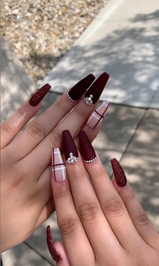 Classic ideas for party fall nails, Nail art | Burgundy Nails