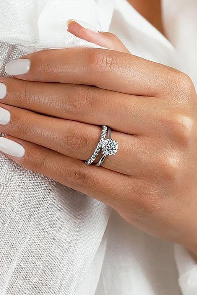 Rocker-style Engagement ring, Wedding ring: Wedding ring,  Engagement ring,  white gold,  Princess cut  