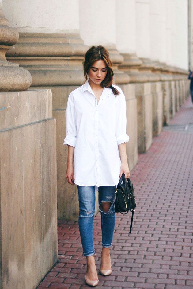 Long white shirt outfit, Dress shirt ...