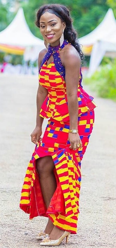 Kente kaba and slits, Kente cloth: Aso ebi,  Kente cloth,  Kaba Styles  