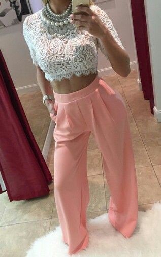 Crop top anchos elegantes | Flowy Pants Outfit Casual wear, Crop top, pants outfit