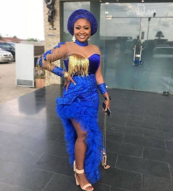 Charming pictures of electric blue, Aso ebi: Evening gown,  African Dresses,  Bridesmaid dress,  Aso ebi,  Formal wear,  Aso Ebi Dresses  