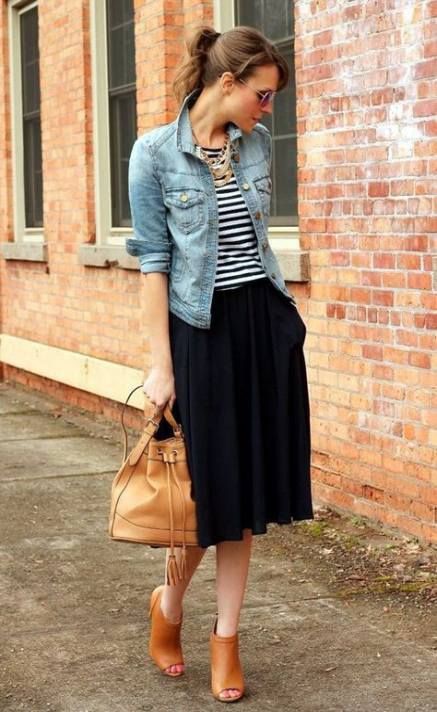 Lovely outfit ideas for chic skirt outfits, Bodyflirt Spitzenrock schwarz, 32/34: Jean jacket,  Pencil skirt,  Fashion week,  Casual Outfits,  Midi Skirt Outfit  