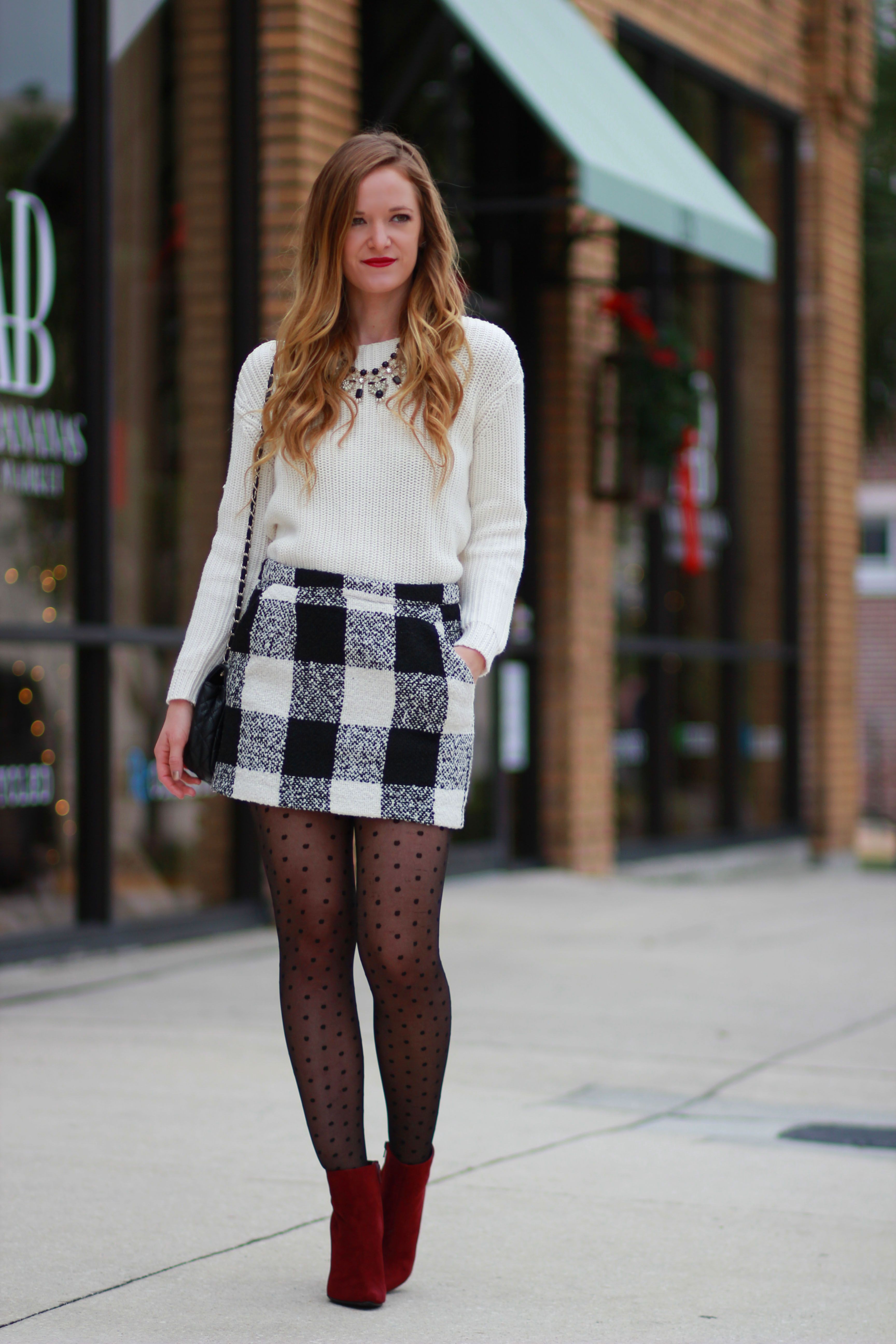 Wear with a plaid skirt: Outfit With Tights  