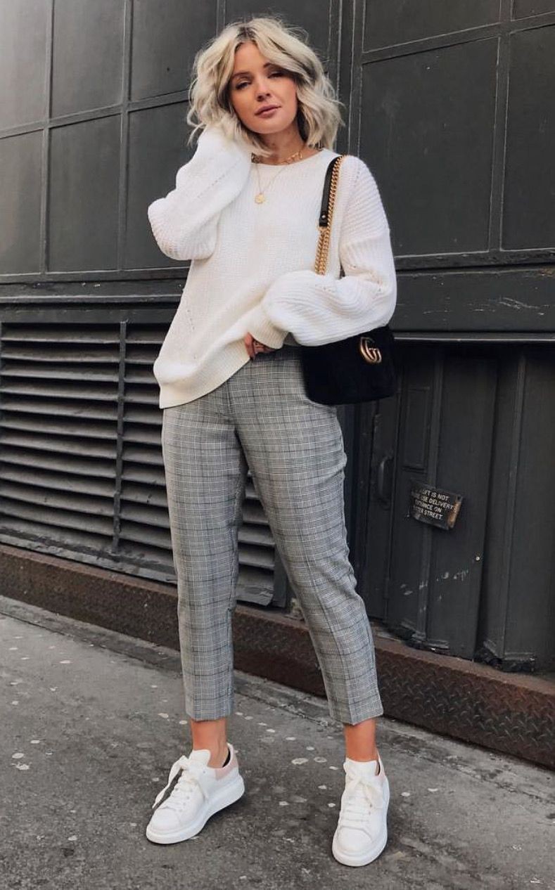 White sweater plaid pants, Casual wear | Cute Outfit Ideas For Teenage ...
