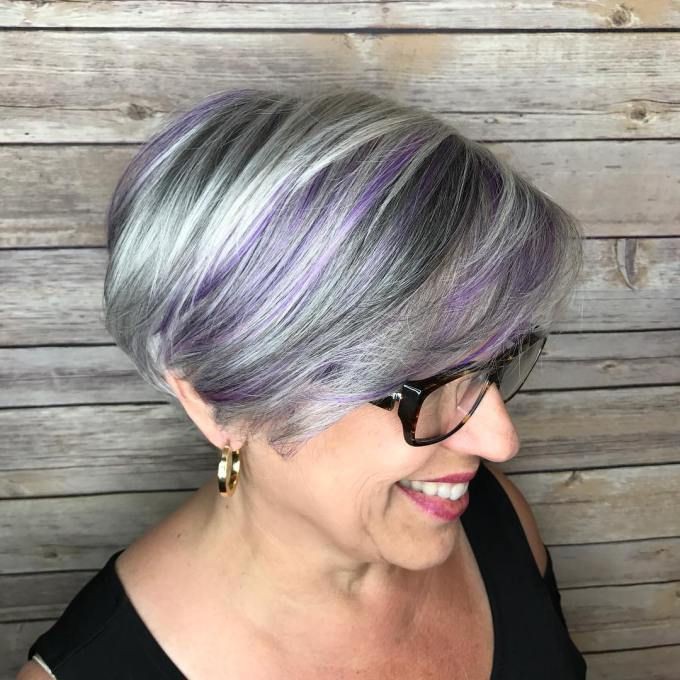 Short gray hair with purple highlights | Hair Colors Ideas For Short Hair |  Bob cut, Brown hair, Hair coloring