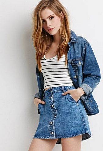 Ideal for you forever 21 denim skirt | Summer Outfits With Denim Jacket ...