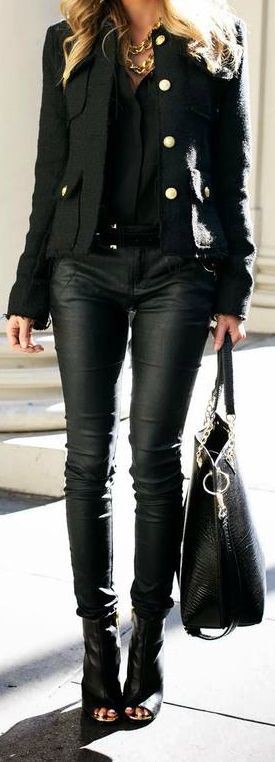 Black military jacket style: Street Style,  Military Jacket Outfits  