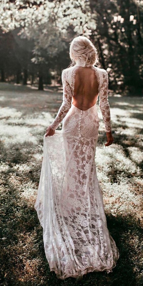High neck boho wedding dress: Backless dress,  Wedding dress,  Sheath dress,  Boho Outfit  
