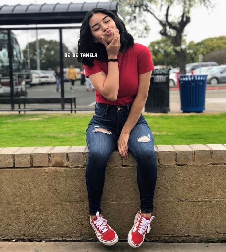 Outfit with red vans girl: Baddie Outfits,  Casual Outfits  