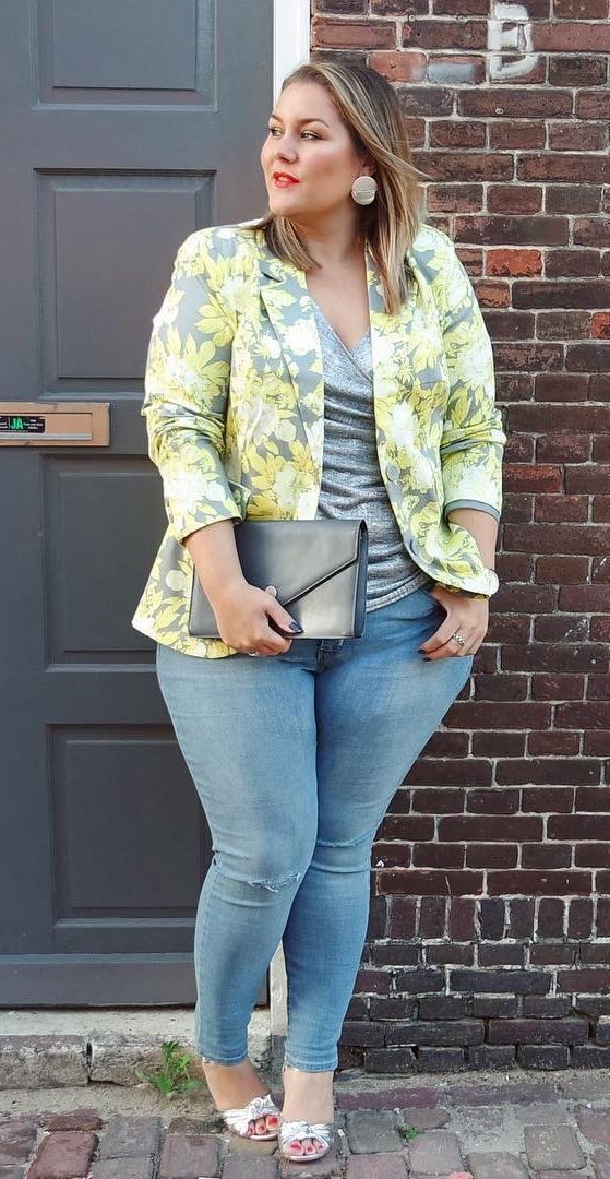 Plus size jeans and blazer: Slim-Fit Pants,  Plus size outfit,  Casual Friday,  Casual Outfits  