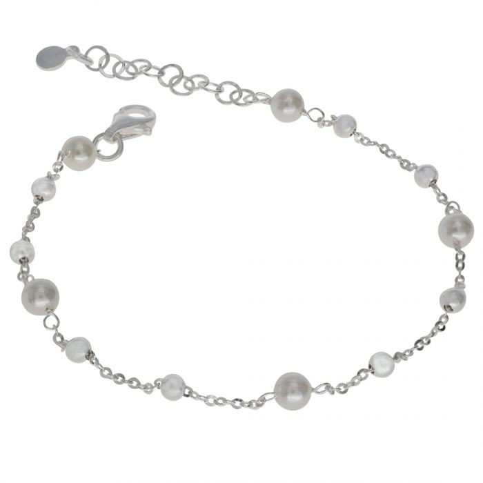 Sterling Silver Faux Pearl Beaded Charm Extendable Bracelet £12.00: bracelet  