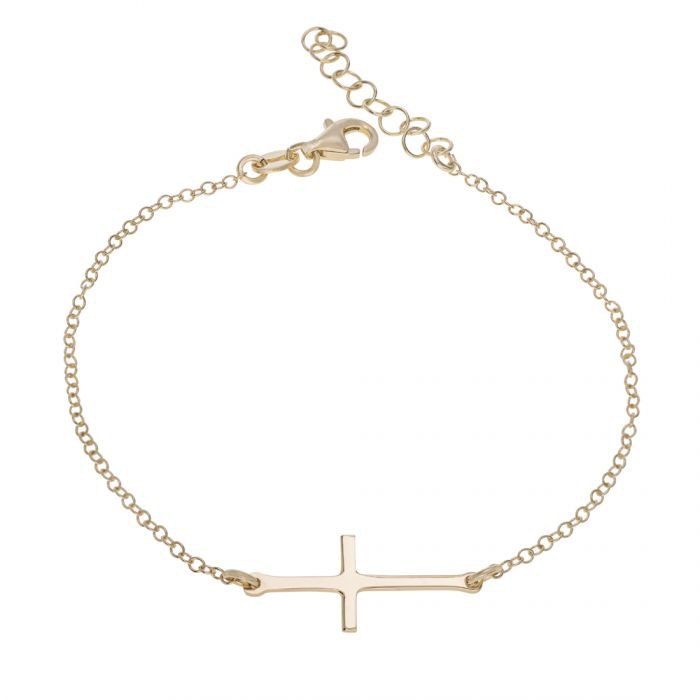 Sterling Silver Sideways Cross Yellow Gold Plated Extendable Bracelet £11.00: Sterling Silver Bracelet,  bracelet  