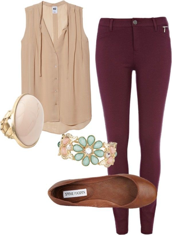 Fashionable Wine Colored Pants Clothing For Fall: Cute Burgundy Pants Outfit,  Casual Outfits  