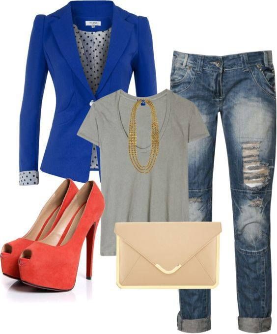 Blue Blazer Outfit Women, Casual wear, Slim-fit pants | Blue Blazer ...