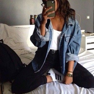 Denim jacket outfit with adidas: Jean jacket,  Adidas Superstar,  Denim jacket  