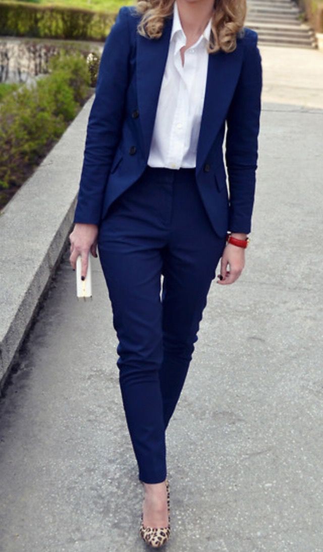 Navy suit cool shirt, Formal wear | Blue Blazer Outfit Women | Blazer ...