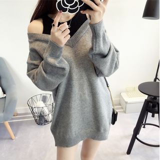 Aigan - Mock Two-Piece Sweater Dress: sweater,  Dresses Ideas,  grey  
