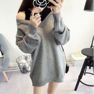 Aigan - Mock Two-Piece Sweater Dress: sweater,  Dresses Ideas,  Two-Piece Dress,  Knit Sweater,  grey  