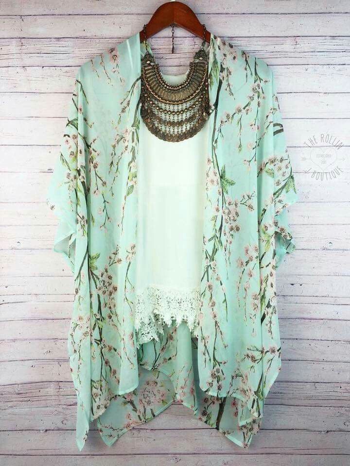 Check out these stylish kimono verde agua, Casual wear: kimono outfits,  Casual Outfits  