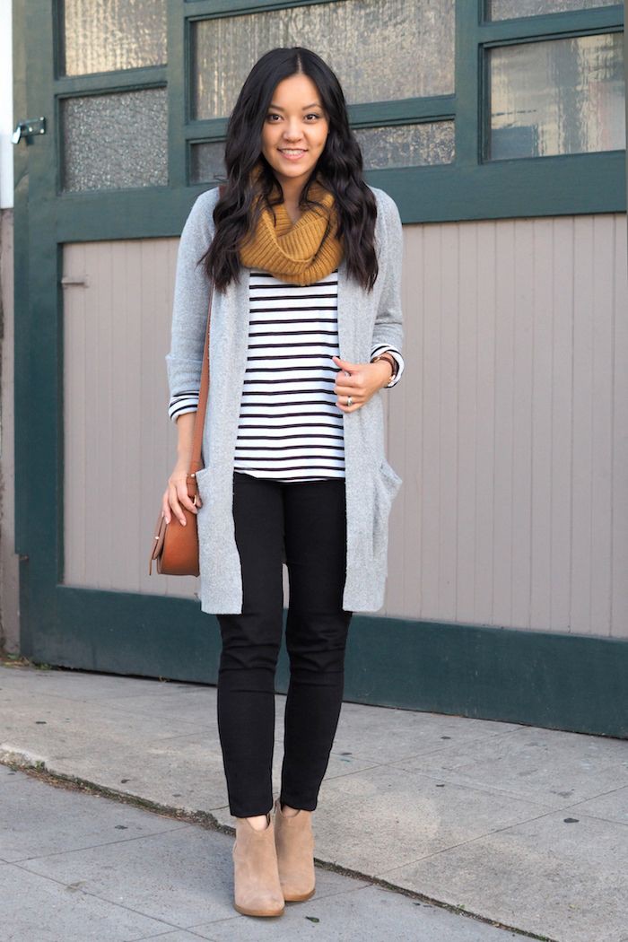 Ankle booties work outfit, Fashion boot: Slim-Fit Pants,  Boot Outfits,  Casual Outfits,  Long Cardigan Outfits  