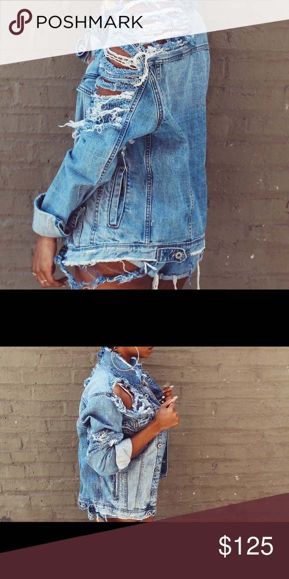 Distressed mens jean jacket: Ripped Jeans,  Jean jacket,  Denim jacket  