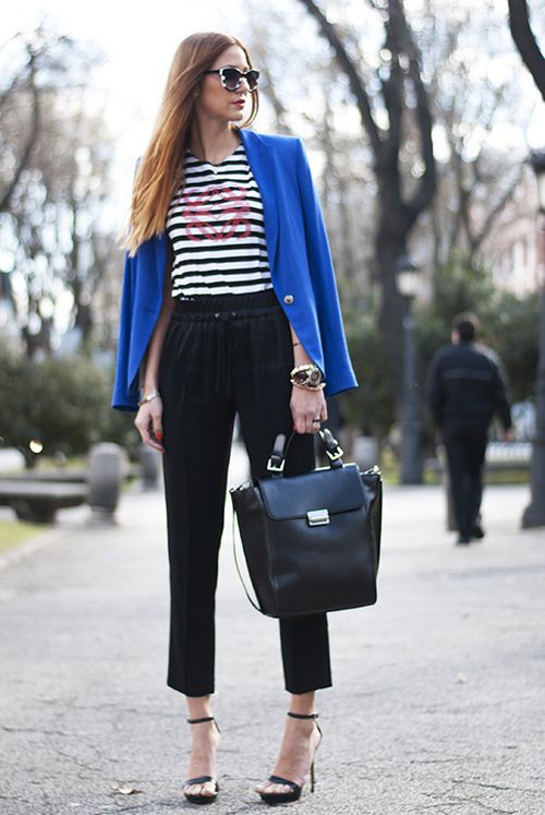 Blue and black outfit, Royal blue | Blue Blazer Outfit Women | Blazer