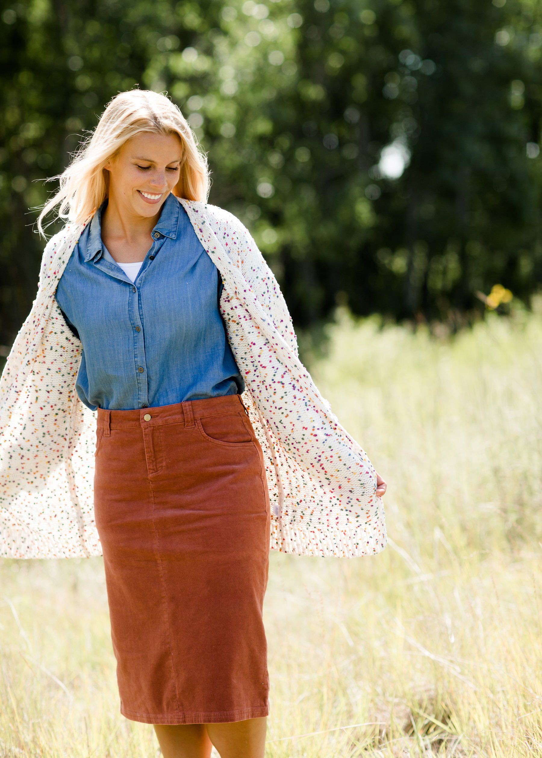 Corduroy Skirt Outfit, Modest fashion, Denim skirt: Denim skirt,  Skirt Outfits,  Fashion week,  Polar fleece,  Denim Shirt  