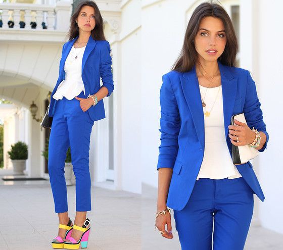 Blazer feminino azul royal, Royal blue: shirts,  Navy blue,  Royal blue,  Blazer Outfit,  Casual Outfits  