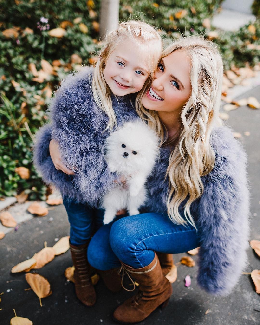 Wrapped up in the chill in our super soft matching blue outfits!: Street Style Plaid Blazer,  Mom And Daughter Matching Clothes,  Mommy And Me Outfits,  Mom Daughter Outfit,  Trendy Mom And Daughter Outfit,  Mom And Kids Matching Outfit  