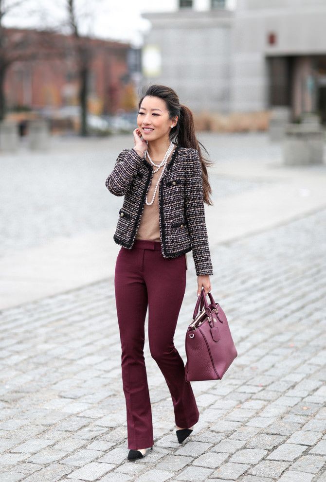 Wonderful Burgundy Pants Dress For Offiice | Outfit With Burgundy Pants ...