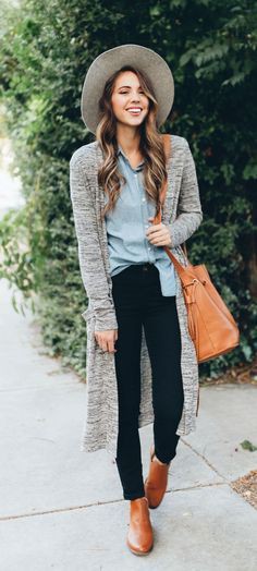Chambray shirt outfit ideas, Casual wear: shirts,  Casual Outfits,  Long Cardigan Outfits  