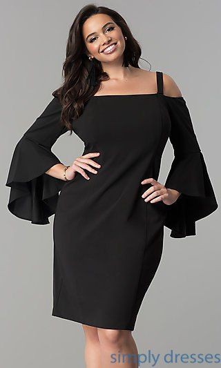 Off-the-Shoulder Bell-Sleeve Plus-Size Party Dress Wonderful Cocktail Outfit For Plus Size Women | Size Cocktail Dress Ideas | Cocktail Dresses Curvy, Curvy Cocktail Dresses, Cocktail Dress