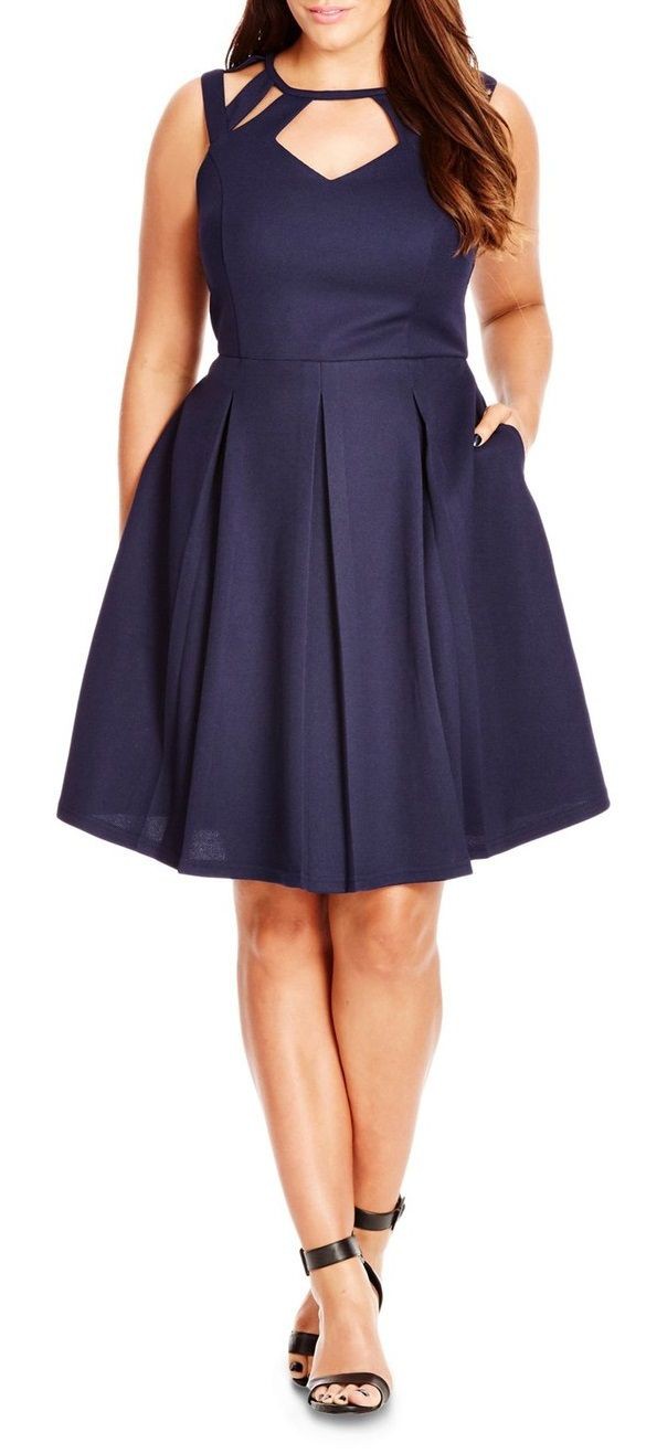 Gorgeous!  Plus Size Cutout Fit & Flare Dress Trendy Cocktail Attire For Plus Size Ladies: Plus size outfit,  Plus Size Party Outfits  