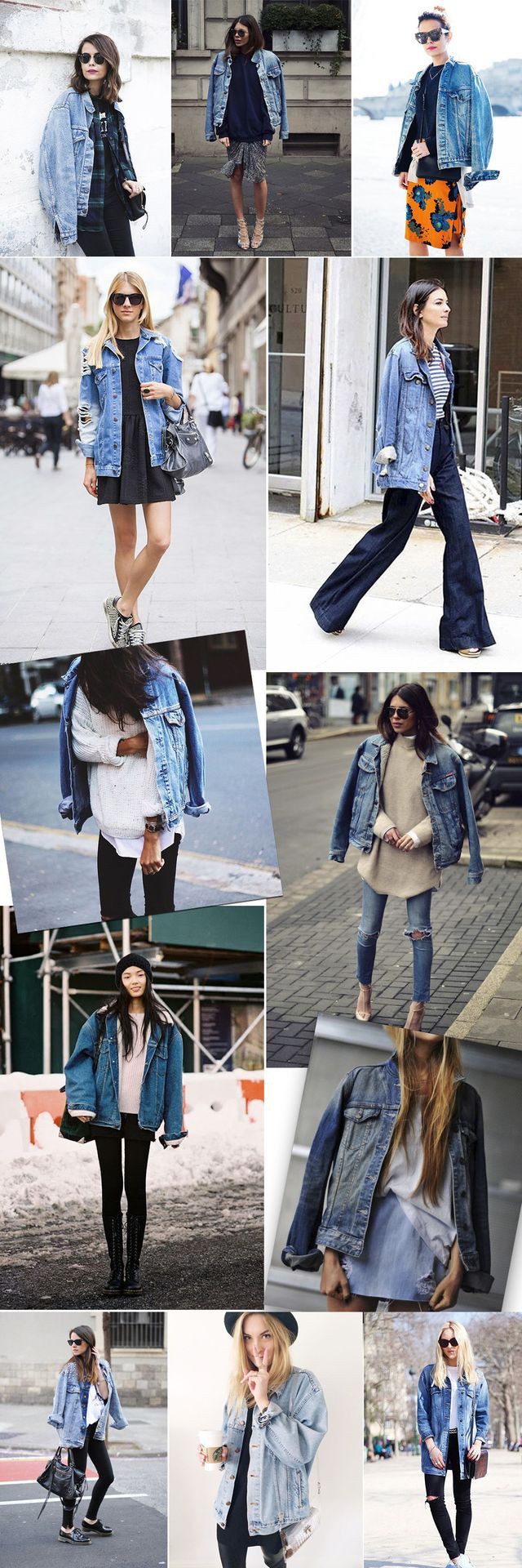 Oversized Denim Jackets Outfit, Jean jacket, White coat: Jean jacket,  Polo neck,  White coat,  Denim jacket  