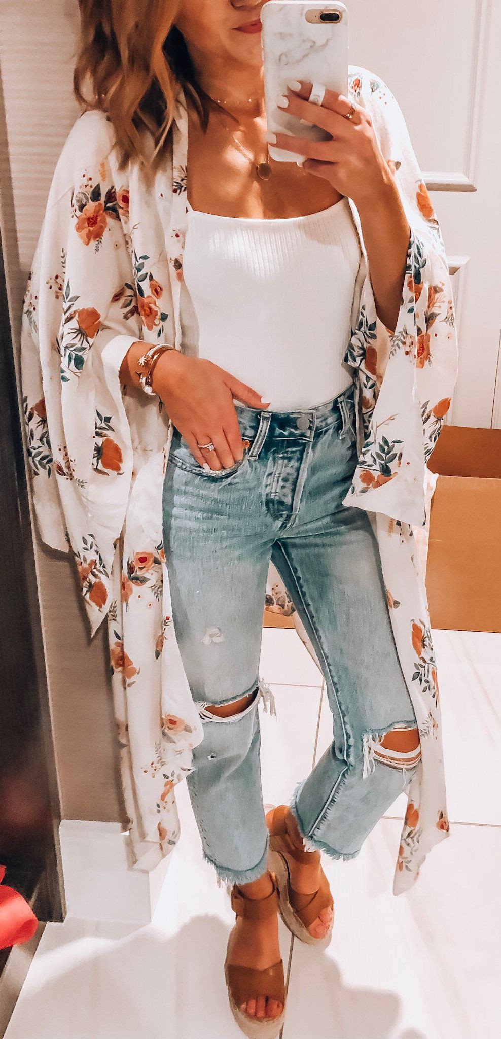 Club outfit ideas for cardigan kimono, Casual wear: Casual Outfits,  Floral-Print Kimono,  Kimono Long  