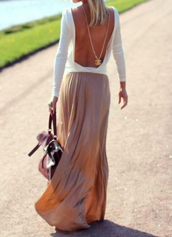 Charming pictures of chanel back necklace, Backless dress: Backless dress,  Sleeveless shirt,  Maxi dress,  Fashion accessory,  Top Outfits  