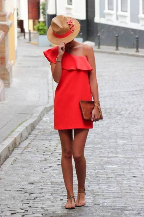 Red One Shoulder Dress Outfits: One Shoulder Outfits  