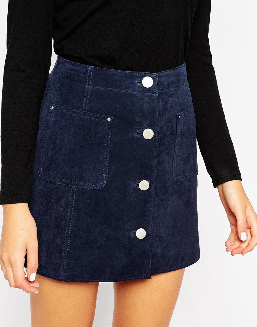 Dark blue suede skirt, Denim skirt: Denim skirt,  shirts,  Skirt Outfits  
