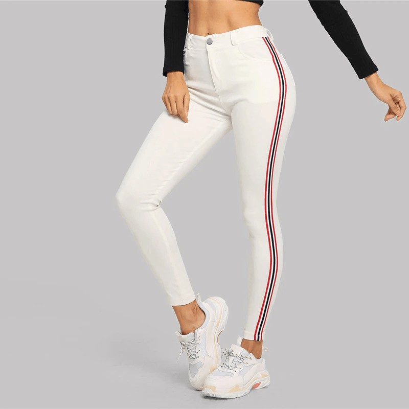 Outfit Ideas | Zefinka | Women's Striped White Skinny Jeans: Outfit Ideas,  Stripe Trousers  