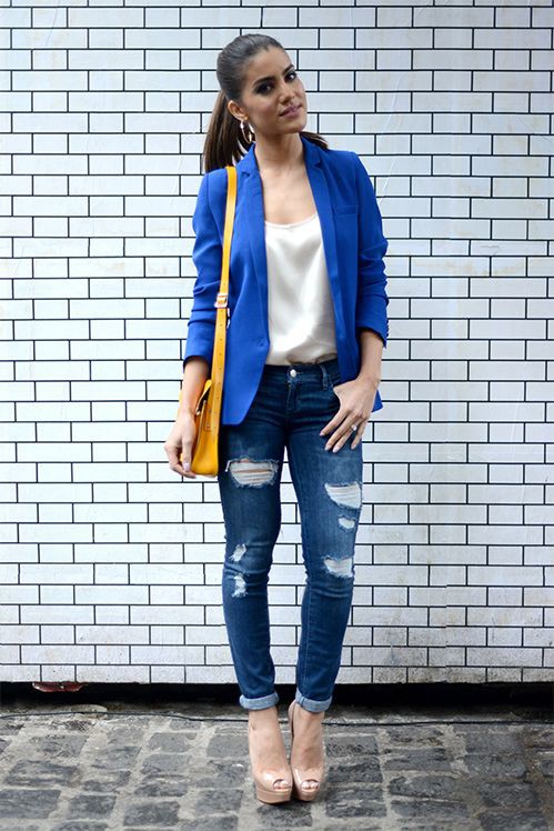 Casual wear Royal blue blazer outfit: Slim-Fit Pants,  Navy blue,  Blazer Outfit  