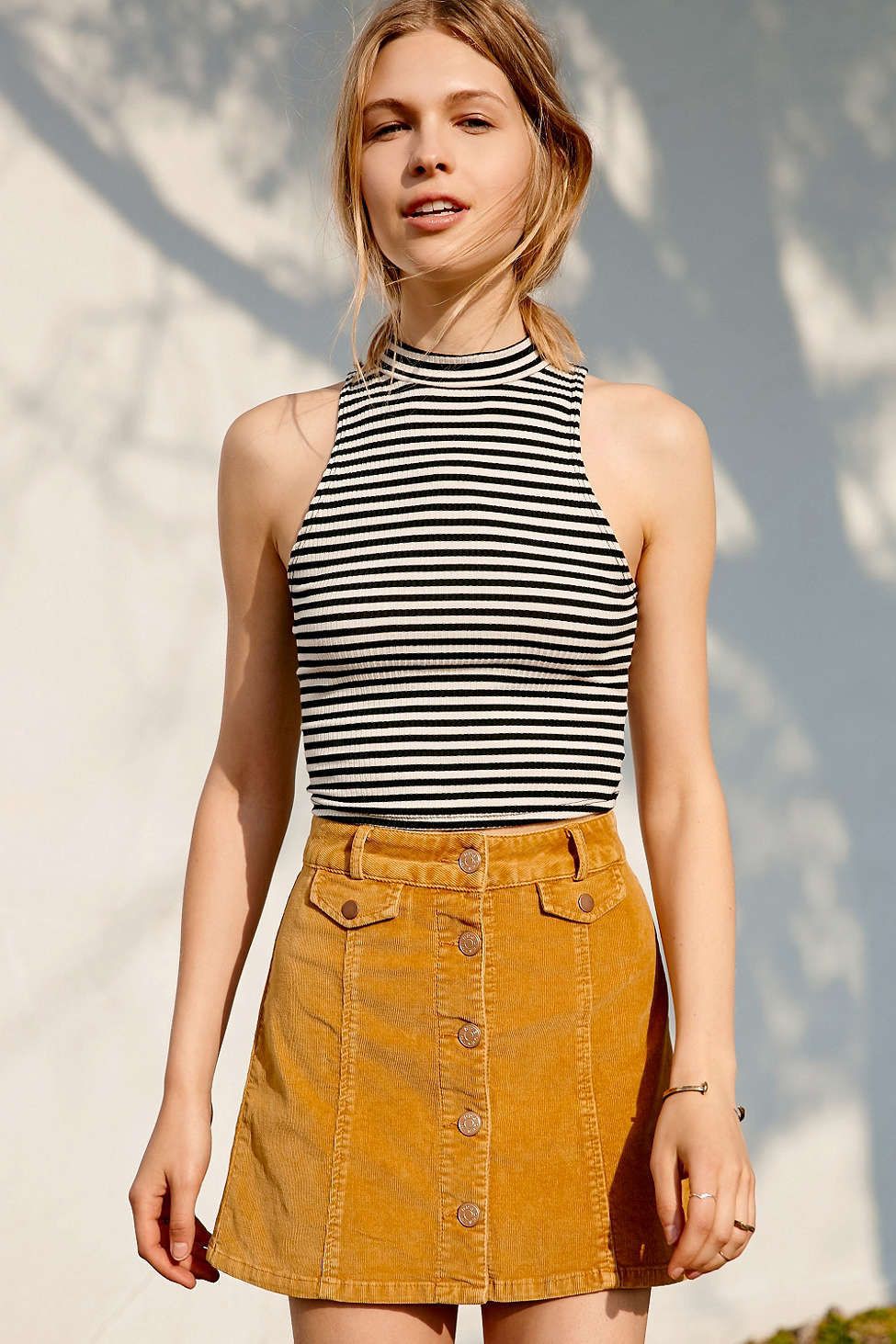 Club outfit ideas for yellow corduroy skirt, Urban Outfitters BDG: shirts,  Skirt Outfits,  Urban Outfitters  