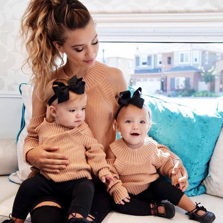 Just a normal day being a trio of cuteness in their matching sweaters!: Trendy Plaid Blazer,  Mommy And Daughter Dresses,  Mom Daughter Outfit,  Parent And Child Outfits,  Trendy Mom And Daughter Outfit,  Mom And Kids Matching Outfit  