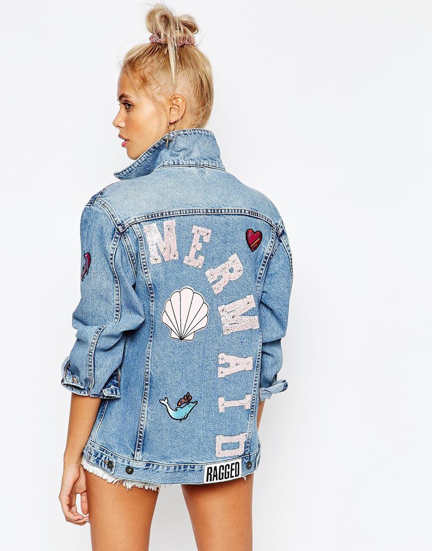 Oversized denim jacket with patches: Jean jacket,  Denim jacket  