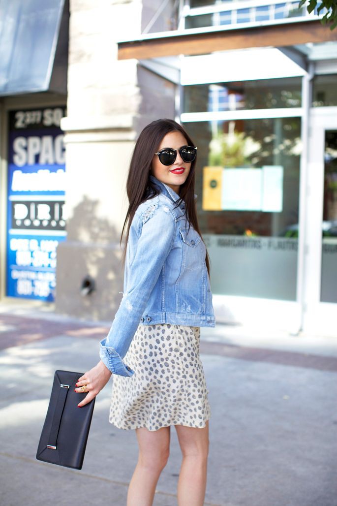 Denim Vest Outfit Ideas, Jean jacket, Polka dot: Denim Outfits,  Jean jacket,  Sam Edelman  