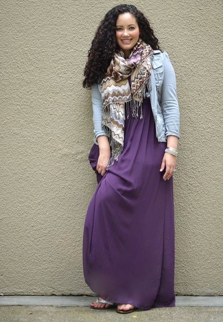 Purple maxi dress outfit, Bridesmaid dress: Denim Outfits,  Jean jacket,  Plus size outfit,  Bridesmaid dress,  Maxi dress,  instafashion,  Fashion accessory  