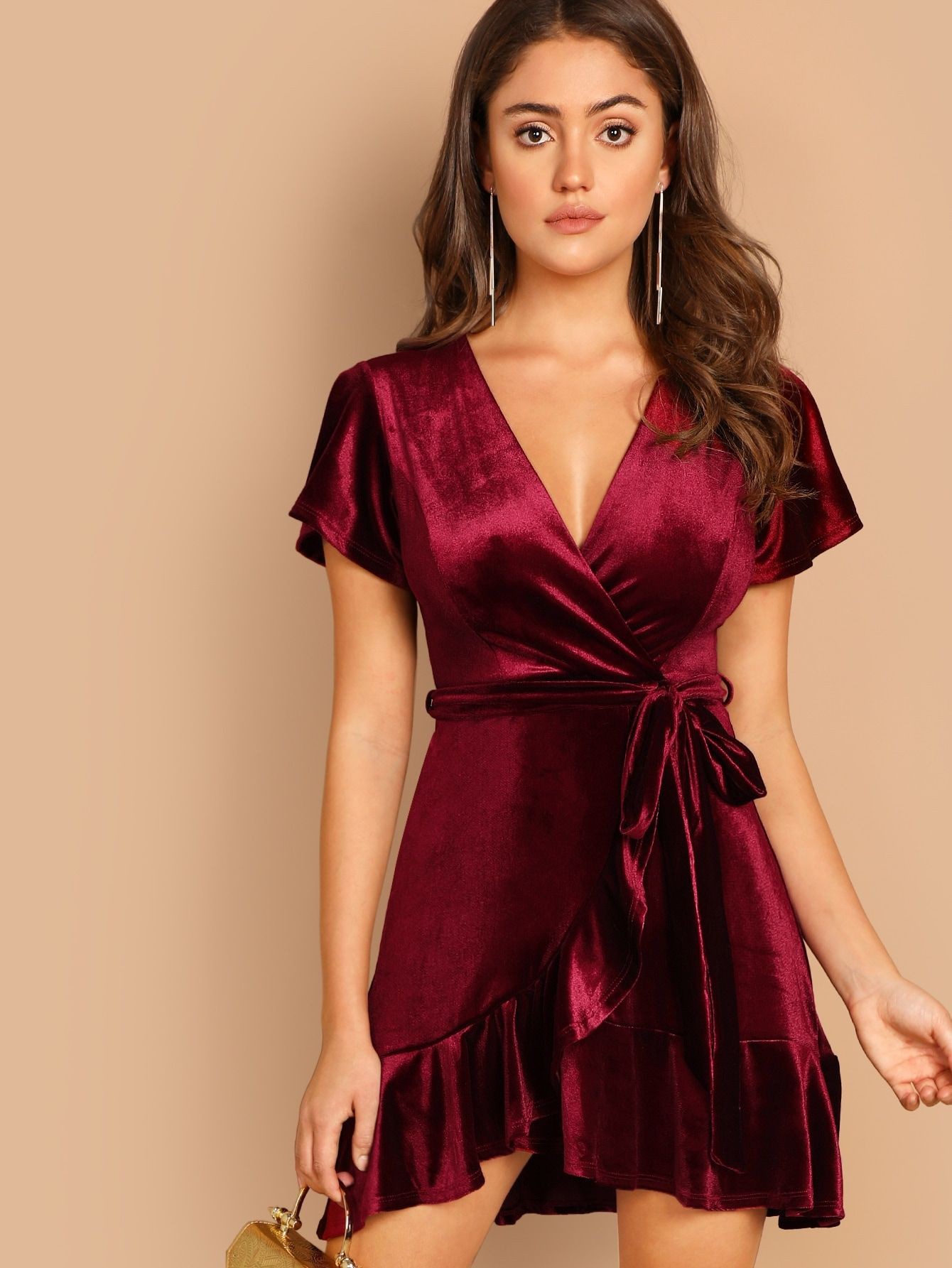 Red velvet dress short, Cocktail dress | Velvet Outfit Ideas for Women