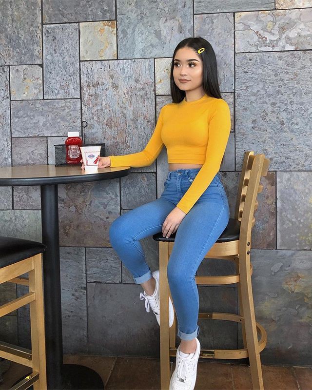 Astonishing ideas for outfits casuales, Crop top: Crop top,  Slim-Fit Pants,  Casual Outfits,  School Outfits 2020,  Yellow Crop Top  