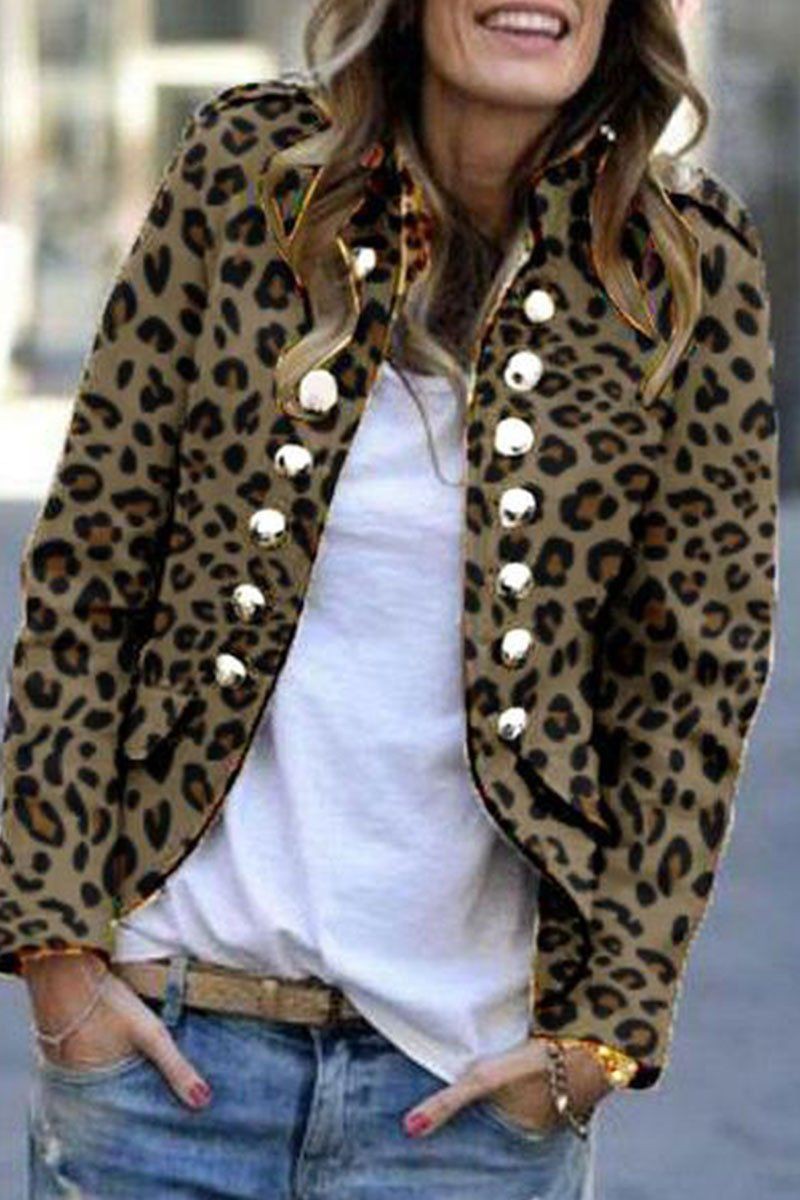 Fashion Leopard Print Double-Breasted Jacket | Date Outfits Ideas: jacket,  FASHION,  Outfit Ideas,  Casual Outfits,  First Date  