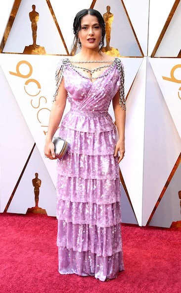 SALMA HAYEK in Gucci at the 2018 Oscars, Red Carpet Outfit: Outfit Ideas,  Celebrity Fashion,  Red Carpet Dresses,  Red Carpet Photos,  Oscars  